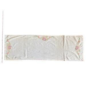 Vintage Rainbow Floral Embroidered Table Runner 50x16 Dresser Scarf Cottagecore